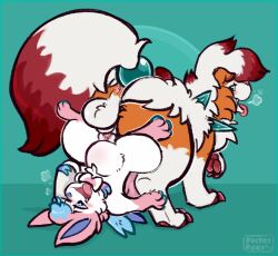 azalea_(sylmin) bodily_fluids duo dusk_lycanroc eeveelution female female_penetrated feral furry generation_5_pokemon generation_6_pokemon generation_7_pokemon genital_fluids hi_res knot_hanging knotting looking_pleasured lycanroc male male/female male_penetrating male_penetrating_female nintendo orange_body penetration penile penile_penetration penis_in_pussy pocketpaws pokemon pokemon_(species) sex size_difference smaller_female smaller_penetrated stomach_bulge sylveon vaginal_penetration video_games white_body zoroark