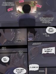 1boy 1girls 2d computer cuckold_masturbating cum english_text female glasses gooning hard_translated highres laliberte male mother_and_son original original_character penis translated
