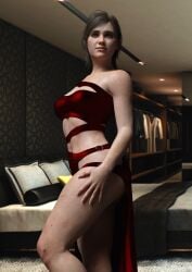 3d athletic athletic_female blue_eyes breasts brown_hair dress ellie_(the_last_of_us) ellie_williams female female_focus female_only hourglass_figure naughty_dog pinup pinup_pose skimpy skimpy_clothes skimpy_dress small_breasts solo tattoo the_last_of_us the_last_of_us_2 viaphobia wide_hips