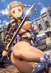 1girls armor blonde_hair coliseum crowd_watching kaneko_hiraku leina outdoors queen's_blade sword warrior