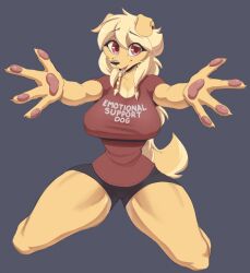 anthro anthro_only big_breasts breasts canine cooliehigh furry hair pepper_(cooliehigh) red_eyes shorts t-shirt thick_thighs wide_hips