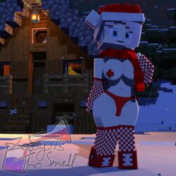 1girls 3d blue_eyes breasts commission female female_only fishnet_armwear fishnet_legwear horny_female house looking_away mine-imator minecraft no_bra outside panties pink_hair santa_costume santa_hat smile snow solo solo_female tagme zoey_(zoeyistoosmall) zoey_is_too_small