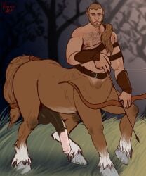 animal_genitalia animal_genitalia_on_humanoid animal_penis armor balls beard big_penis body_hair bow_(weapon) bracers centaur chest_hair equid equid_taur equine equine_penis equine_taur facial_hair genitals hair hermesdidit hi_res holding_object holding_weapon horsecock_on_humanoid humanoid humanoid_taur long_hair male male_only mammal mammal_taur muscular muscular_male nipples penis ranged_weapon simple_background solo taur weapon