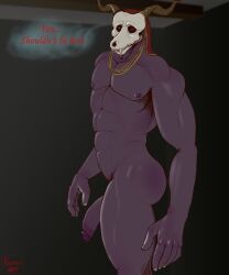 abs anthro bone demon elias_ainsworth genitals hermesdidit hi_res looking_at_viewer male male_only muscular muscular_male nipples pecs penis simple_background skull skull_head solo speech_bubble the_ancient_magus_bride