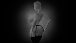 areola areolae ass black_and_white blender blender_(software) breasts creepypasta featureless_face female hand_on_ass hand_on_butt hands_on_ass large_breasts leg_garter monochrome no_face partially_nude psycho-john psychojohn2 rule_63 slenderman slenderwoman solo stockings