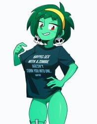 1girls bottomless female green_skin pussy rottytops shantae smooth_skin solo t-shirt tobias_wheller zombie