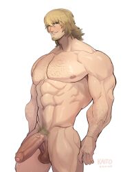 blonde erect_penis erection final_fantasy final_fantasy_xiii hairy_chest hard_on kaito_draws looking_at_viewer male male_only muscles muscular muscular_male precum precum_drip snow_villiers thick_penis uncut veiny_penis