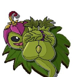 anthro anus ass bandai_namco digimon digimon_(species) digimon_adventure digital_media_(artwork) female feral flower genitals hi_res hugging_legs humanoid lawealewd palmon pixel_(artwork) plant pussy smile solo