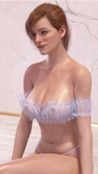 1girls 3d accurate_art_style areolae bare_shoulders big_breasts biting_lip blue_eyes earrings emberstock female female_focus female_only insomniac_games marvel marvel_comics mary_jane_watson mary_jane_watson_(insomniac) nipple_piercing nipples partially_clothed ponytail red_hair see-through see-through_bra see-through_clothing shiny_skin sitting solo solo_female solo_focus spider-man_(ps4) spider-man_(series) swimsuit tanline thick_thighs underwear underwear_only