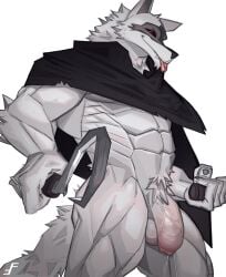 absurd_res anthro balls big_penis bodily_fluids canid canine canis clothed clothing death_(puss_in_boots) digital_media_(artwork) dreamworks flaccid foxfawl fur genital_fluids genitals grey_body grey_fur hi_res humanoid_genitalia humanoid_penis looking_at_viewer male male_only mammal penis precum puss_in_boots:_the_last_wish puss_in_boots_(film) puss_in_boots_(franchise) red_eyes shrek_(series) sickle simple_background smile solo teeth tongue universal_pictures universal_studios weapon wolf