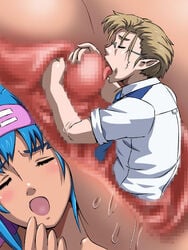 blue_hair censored clitoris clitoris_sucking clothing erect_clitoris giantess glasses klan_klein licking macross macross_frontier michael_blanc miniboy oral_sex pussy_juice unbirthing vaginal_penetration vore zentradi