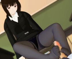 1boy 1girls 3d animated animated_gif black_hair blush censored chains classroom feet female footjob footjob_with_legwear gt-four human human_female human_male human_only loop looping_animation lowres male mosaic_censoring okazu_wa_27-sai_jokyōshi pantyhose penis school_desk sex short_hair smile source_request straight teacher your_fap_material_is_a_27_year_old_teacher