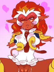 blue_eyes breasts diglett female feral fire furry infernape mole no_humans penis pink_background pointy_ears pokemon pokemon_(species) pokemon_dppt sexually_suggestive straight_hair tail wink