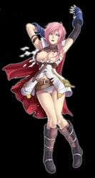 1girls boots breasts eclair_farron final_fantasy final_fantasy_xiii gloves high_resolution miniskirt nipples panties pink_hair skirt solo thigh_gap thighs torn_clothes underwear