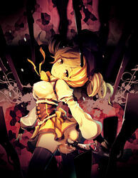 alicecrazy anus ass bad_pixiv_id beret blonde_hair brown_legwear censored detached_sleeves drill_hair female female_only fingerless_gloves gloves gun hair_ornament hairpin hat human magical_girl magical_musket mahou_shoujo_madoka_magica musket pleated_skirt puffy_sleeves ribbon rifle skirt solo thighhighs tied_hair tomoe_mami twintails vaginal_penetration vertical-striped_legwear vertical_stripes weapon yellow_eyes zettai_ryouiki