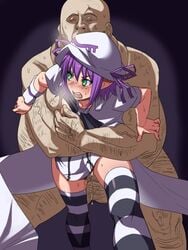 airhike cum cumdrip fat_man forced from_behind green_eyes hat kinoshita_(air_hike) looking_back merry_nightmare purple_hair rape resisting restrained sex striped striped_legwear striped_thighhighs thighhighs ugly_man yumekui_merry