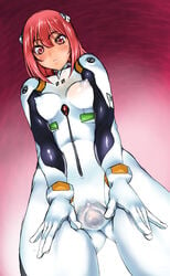 artist_request blush bodysuit clitoris clothing erect_nipples erect_nipples_under_clothes highres medium_breasts neon_genesis_evangelion nipples plugsuit plugsuit_(cosplay) puffy_nipples pussy red_eyes red_hair see-through see-through_clothing skin_tight spread_pussy spread_pussy_under_clothes through_clothes