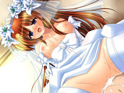 blue_eyes blush breasts bridal_veil bride brown_hair cum cum_in_pussy dress esuesu female flower gloves human large_breasts long_hair lyrical_nanoha mahou_shoujo_lyrical_nanoha mahou_shoujo_lyrical_nanoha_strikers male nanoha_takamachi nipples penis sex straight takamachi_nanoha vaginal_penetration veil wedding_dress