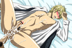 anal blonde_hair blush cum cum_in_ass cum_on_boy cum_on_penis durarara!! heiwajima_shizuo male nipples open_mouth penis pubic_hair yaoi