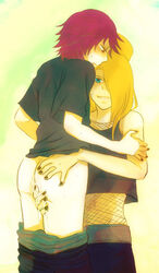 2boys ass blonde_hair deidara gay male melo1 multiple_boys naruto pixiv_thumbnail red_hair resized sasori yaoi