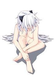 animal_ears barefoot breasts cat_ears feet female long_hair nipples nude original pussy reku shiroko_(reku) silver_hair sitting solo uncensored very_long_hair