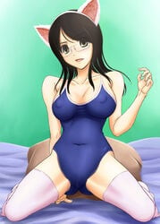 animal_ear breasts cameltoe cleavage erect_nipples fujiyoshi_harumi glasses sayonara_zetsubou_sensei swimsuit