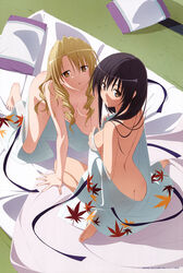 2girls ass bed_sheet bed_sheets bedroom_setting breasts feet female female_only kotegawa_yui multiple_girls nipples tenjouin_saki to_love-ru toes uncensored