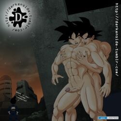 black_hair boner darkenside dragon_ball dragon_ball_super erection gay goku_black male_only muscular_male naked nude pecs_grab pectorals penis selfcest son_goku vegeta