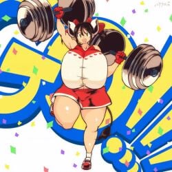 animated confetti cow_girl dumbbell gigantic_breasts hataraki_ari horns monster_girl original shaking sukimi_(hataraki_ari) tagme