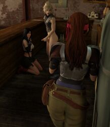 3d black_hair blonde_hair closed_eyes clothed_female_nude_male cloud_strife creampilations final_fantasy final_fantasy_vii final_fantasy_vii_remake jessie_rasberry tifa_lockhart