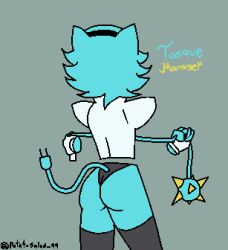 alternative_version_available ass big_ass cat_ears deltarune disembodied_hands female female_only light_blue_skin panties potatodoodles self_upload simple_background tasque_manager_(deltarune) thighhighs undertale_(series) weapon