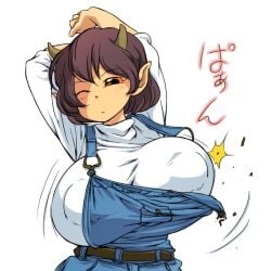 big_breasts clothing hataraki_ari horn horns huge_breasts large_breasts wardrobe_malfunction