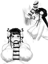 female kding kiss_mark kissing_balls kozuki_hiyori male monochrome oiran one_piece partial_male penis prostitute shounen_jump sucking sucking_penis sucking_testicles wano_country