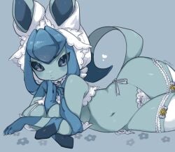 anthro bangs big_breasts blue_eyes blue_skin breast_squeeze cute furry game_freak glaceon long_ears looking_at_viewer nintendo pokémon_(species) pokemon pokemon_(species) pokemon_dppt saamon_1010 voluptuous