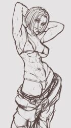 1girls abs armpits arms_behind_head big_breasts blue_mary busty cios cleavage fatal_fury female female_only king_of_fighters large_breasts muscular pose posing seductive seductive_smile sensual sexy_armpits short_hair sketch snk solo solo_female