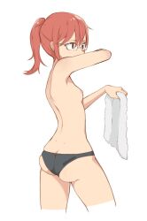 1girls ass big_ass bottomwear breasts coffeechicken eyewear female female_only flat_chest flat_chested glasses kobayashi miss_kobayashi's_dragon_maid nipples panties red_eyes red_hair small_breasts solo solo_female thighs topless towel