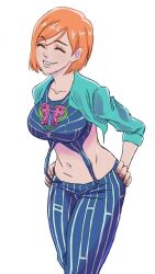 1girls big_breasts closed_eyes grabbing_waist jojo's_bizarre_adventure jolyne_kujo_(cosplay) jujutsu_kaisen kugisaki_nobara smiling solo stone_ocean tagme wide_hips