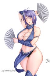 1girls arm_behind_head arm_under_breasts arm_up big_breasts blue_hair blush breasts busty center_opening cleavage commission cosplay costume crop_top fan feet_out_of_frame fighting_pose fighting_stance folding_fan high_resolution holding_object holding_weapon hourglass_figure kitana_(cosplay) konan large_breasts leotard long_hair looking_at_viewer makeup mask midriff mortal_kombat naruto naruto_(series) naruto_shippuden navel orange_eyes outfit panties pinup pose posing revealing_clothes sgt_thicc_fury skirt tight_clothing unmasked voluptuous watermark weapon wide_hips