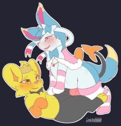 absurd_res blush eeveelution female feral generation_4_pokemon generation_6_pokemon genitals hi_res lekisceon male male/female nintendo penetration pokemon pokemon_(species) sex shinx simple_background sylveon video_games