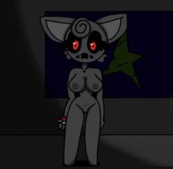 3_fingers anthro black_eyes creepypasta exposed_breasts exposed_pussy friday_night_funkin grey_background grey_body grey_ears grey_hair grey_skin hypnos_lullaby jigglypuff medium_breasts no_bra no_feet no_panties pokeball pokemon pokemon_(species) purin_(jigglypuff) red_pupils solo tree window