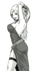 1girls arm_behind_head ass big_breasts bonne_jenet busty cleavage dress fatal_fury female female_only garou:_mark_of_the_wolves hi_res king_of_fighters large_breasts legs long_hair looking_at_viewer monochrome open_mouth pose posing sensual sideboob smile snk solo thighs voluptuous