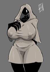 1girls anonymous47_(artist) anthro big_breasts black_skin dark_skin eldritch_horror female female_focus female_only hoodie humanoid looking_at_viewer one_eye original_character stomach white_eyes wide_hips