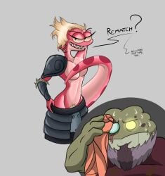 2022 amphibia amphibia_(series) amphibian anonymous_artist anthro anthro_focus beard blonde_hair bodily_fluids breasts captain_grime clothing covering covering_breasts dialogue disney duo english_text facial_hair fangs female frog general_yunan grey_background hair hi_res looking_at_another looking_at_partner male meme newt pose pubes salamander_(amphibian) seductive simple_background smile solo source_request straight_hair sweat tagme tagme_(artist) text toad_(frog) undressing unknown_artist wiping_forehead wiping_sweat yunan