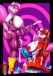 <3_eyes 2futas abstract_background absurd_res animal_genitalia animal_penis anthro balls big_balls big_breasts black_border black_penis blue_boots blue_clothing blue_footwear blue_penis blue_shoes bodily_fluids boots border bottomwear breasts brown_hair canid canine clothing clown clown_nose clown_shoes clown_transformation cum cum_on_face duo ejaculation equine_penis erection footwear fox futa_on_futa futanari genital_fluids genitals gynomorph gynomorph/gynomorph hair hand_on_hip heart hi_res high_heels hybrid_genitalia hybrid_penis intersex intersex/intersex kneeling knot knotted_equine_penis ladyfoxheart lips logo long_hair mammal maple_fox markings nipple_covers nipple_outline open_mouth overalls pattern_boots pattern_clothing pattern_footwear penis pink_background pink_balls pink_body pink_clothing pink_hair pink_lips pink_penis pink_tail purple_background purple_balls purple_clothing purple_penis red_body red_cheeks red_clothing red_footwear red_hair red_nose red_shoes ribbons sally_foxheart shoes simple_background skirt spiral_background spiral_eyes striped_balls striped_boots striped_clothing striped_footwear striped_genitalia striped_penis stripes thick_lips tight_clothing tongue tongue_out transformation vein veiny_penis white_body white_breasts white_ears yellow_boots yellow_clothing yellow_footwear