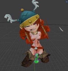 3d 3d_model barbara_(rayman) breasts female_only female_pubic_hair fit_female pubic_hair questionable_consent rayman_(series) rayman_legends red_hair red_pubic_hair rededadu six_pack viking viking_female viking_helmet work_in_progress