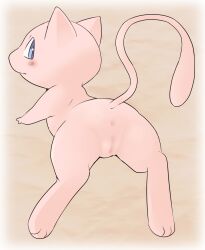 anus ass blue_eyes blush female genitals hi_res humanoid legendary_pokemon looking_at_viewer mew nintendo pink_body pokémon_(species) pokemon pokemon_(species) pu_sukebe pussy rear_view solo straight_hair video_games