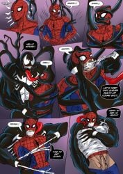 2boys arms_behind_back erection forced gagged helpless human humanoid interspecies light-skinned_male light_skin male male_only malesub marvel pants_down peter_parker restrained smooth_skin spider-man spider-man_(series) tentacle tentacle_on_male venom_(marvel) web_bondage web_gag yaoi