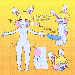 absurd_res ahe_gao anthro blonde_hair blue_body blue_fur fur genitals girly hair hi_res hyper hyper_genitalia lagomorph leporid looking_pleasured male mammal model_sheet multicolored_body multicolored_eyes multicolored_fur multicolored_hair penis pink_hair rabbit razbunny solo solo_focus spiral_eyes text two_tone_body two_tone_fur two_tone_hair wide_hips