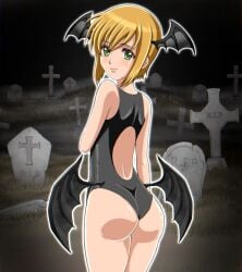1boy ass blonde_hair boku_no_pico femboy femboy_only green_eyes halloween halloween_costume incubus looking_back male male_only pico rear_view s4mirukun solo succubus