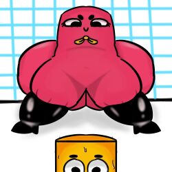 1boy 1girls 2022 ass big_ass boots bottom_heavy bowtie bubble_butt clip_(snipperclips) curvy curvy_figure dat_ass female gigantic_ass gigantic_thighs huge_ass huge_thighs hyper hyper_ass imminent_sex imminent_snu_snu large_ass looking_at_partner male nervous_sweat orange_skin pink_skin scared shading smile snip_(snipperclips) snipperclips snu-snu sweat thick_thighs tristnsfw